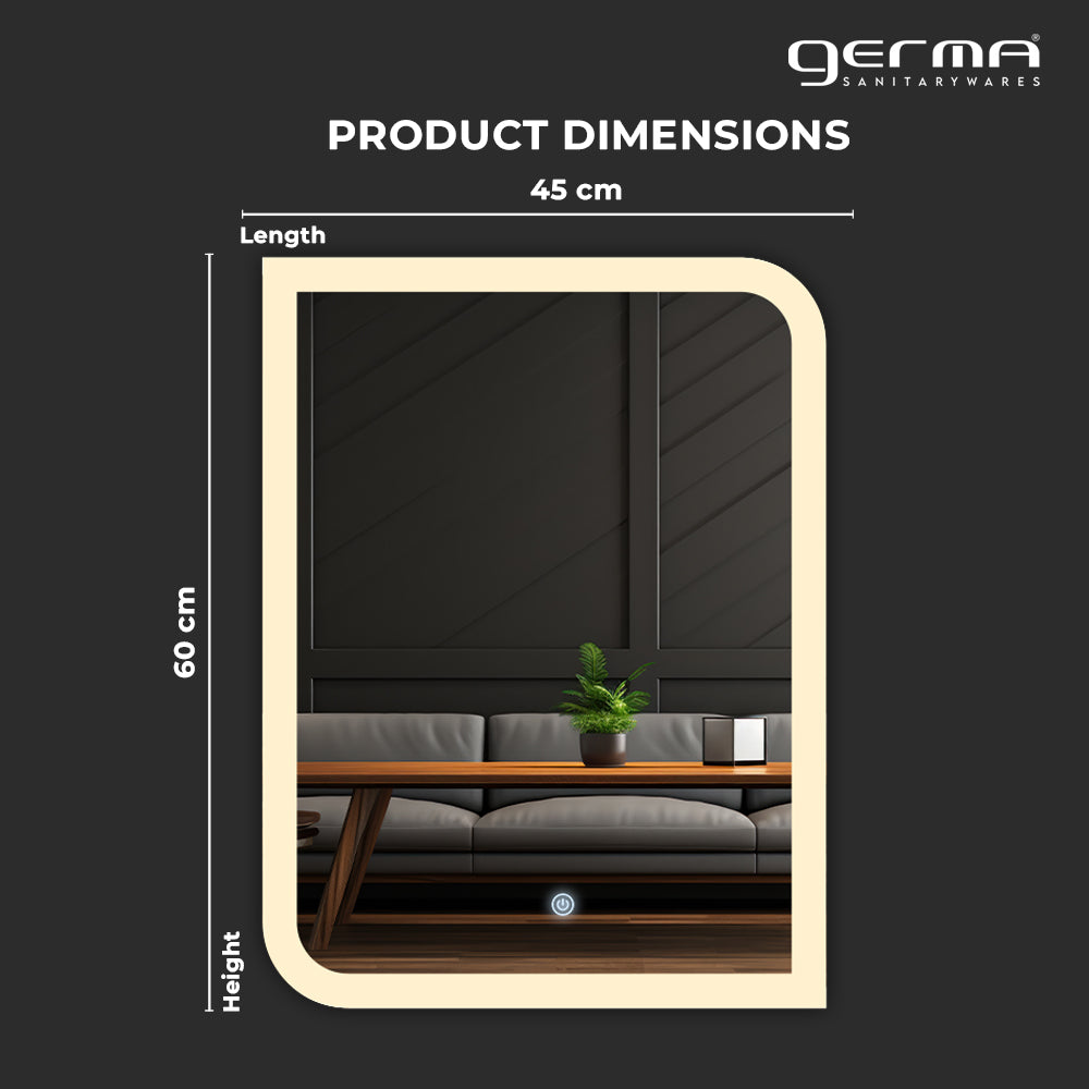 Germa One Side Curve Edge LED Mirror for Bathroom with 3Lights Color Tone and Touch Sensor/Designer Mirror for Living&Bed Room/Dimmable and Memory Function - Edge Light (18x24Inch) - TR LED 7557- Edge Light