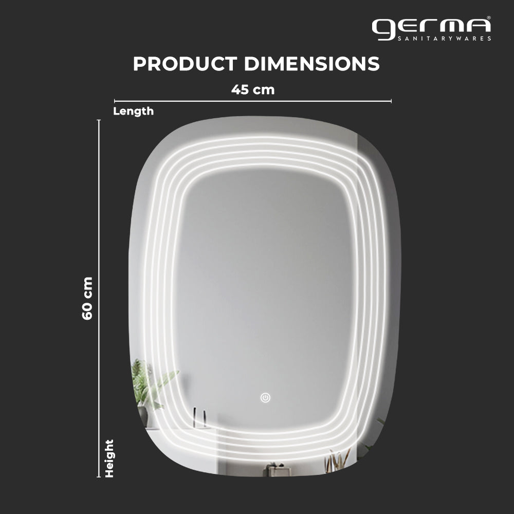 Germa Four Line LED Mirror for Bathroom with 3Lights Color Tone and Touch Sensor/Designer Mirror for Living&Bed Room/Dimmable and Memory Function Wall Mirror–Rectangular Shape(18x24Inch)