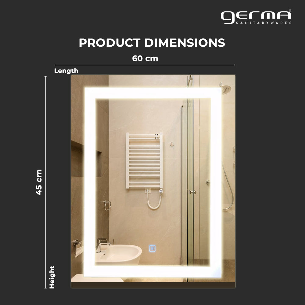 Germa LED Mirror for Bathroom with 3Lights Color Tone and Touch Sensor/Designer Mirror for Living & Bed Room/Dimmable and Memory Function Wall Mirror–Rectangular Shape(18x24Inch) - TR LED 7552