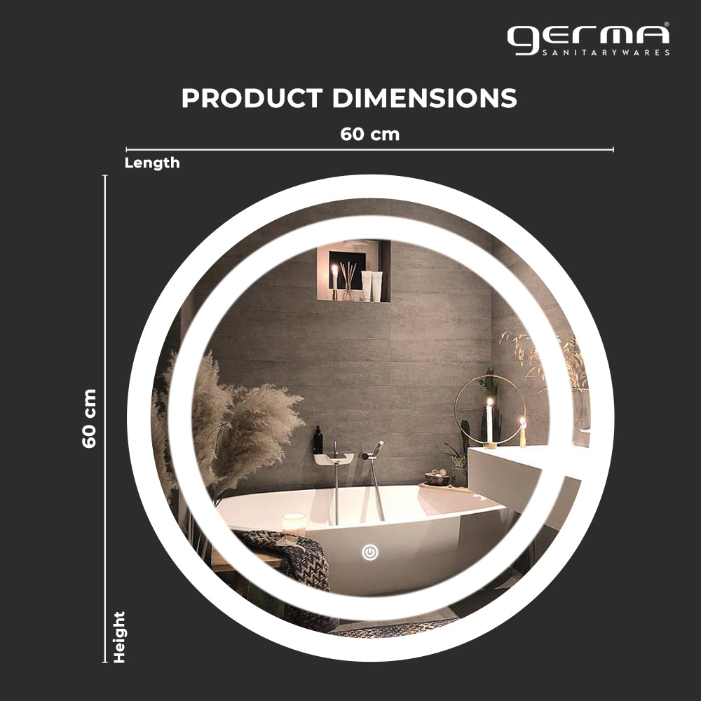 Germa Dual Line LED Mirror for Bathroom with 3Lights Color Tone and Touch Sensor/Designer Mirror for Living&Bed Room/Dimmable and Memory Function Wall Mirror–Round Shape 24x24Inch