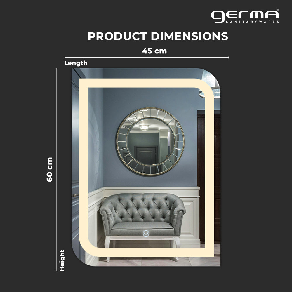 Germa One Side Curve Edge LED Mirror for Bathroom with 3Lights Color Tone and Touch Sensor/Designer Mirror for Living&Bed Room/Dimmable and Memory Function - Rectangle(18x24Inch) - TR LED 7557