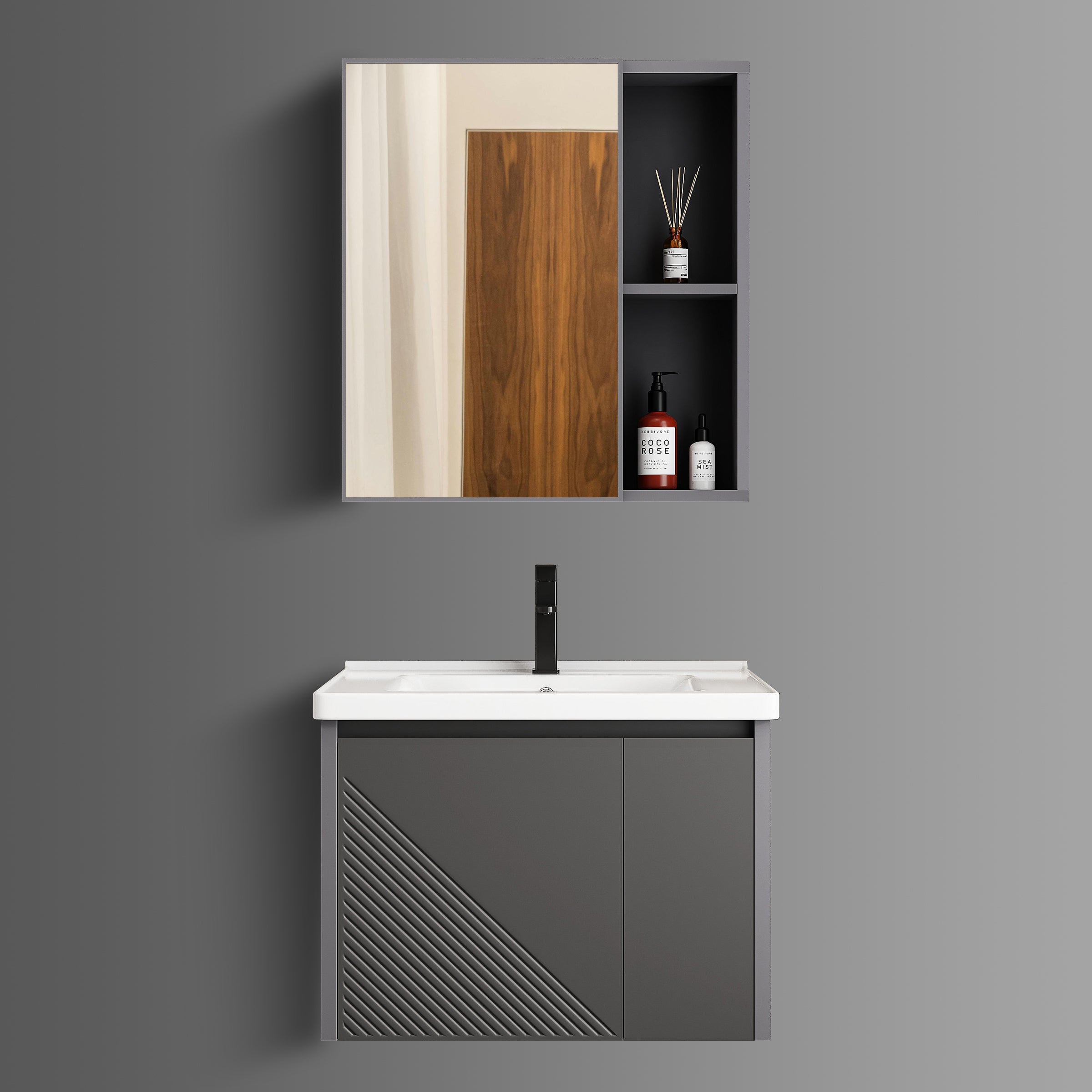 Washbasin Cabinet Along with Mirror Cabinet - Almos Grey