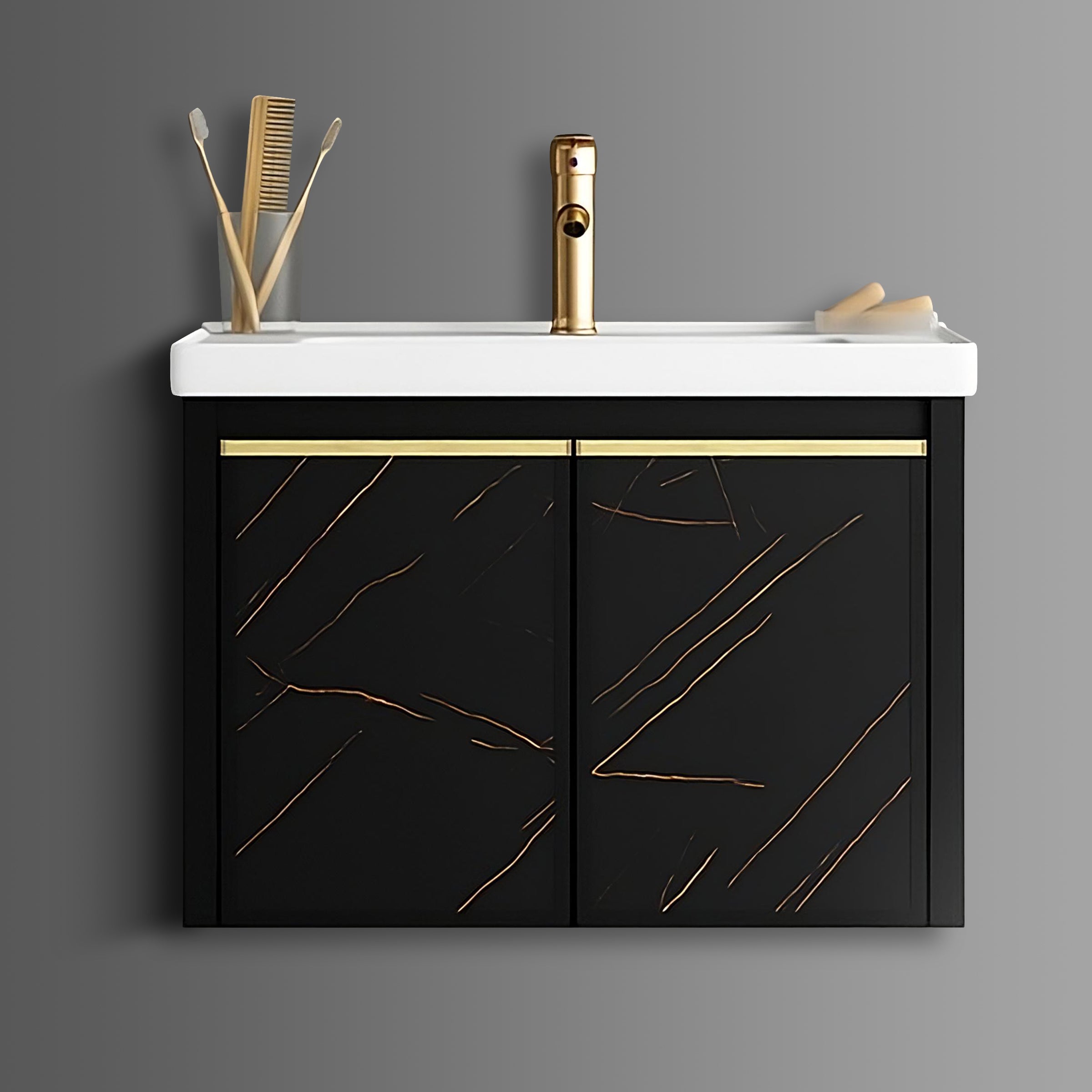 Washbasin Cabinet Along with Mirror Cabinet - Carara Black
