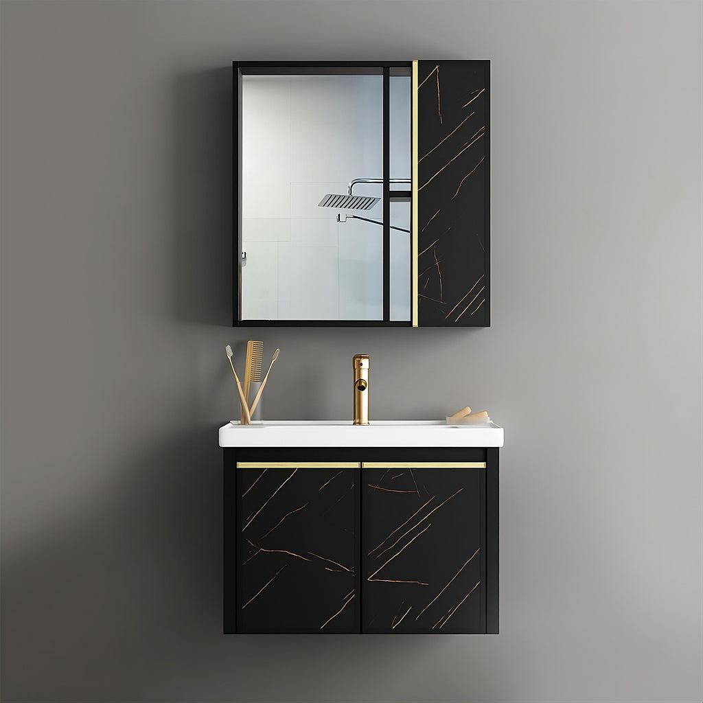 Washbasin Cabinet Along with Mirror Cabinet - Carara Black