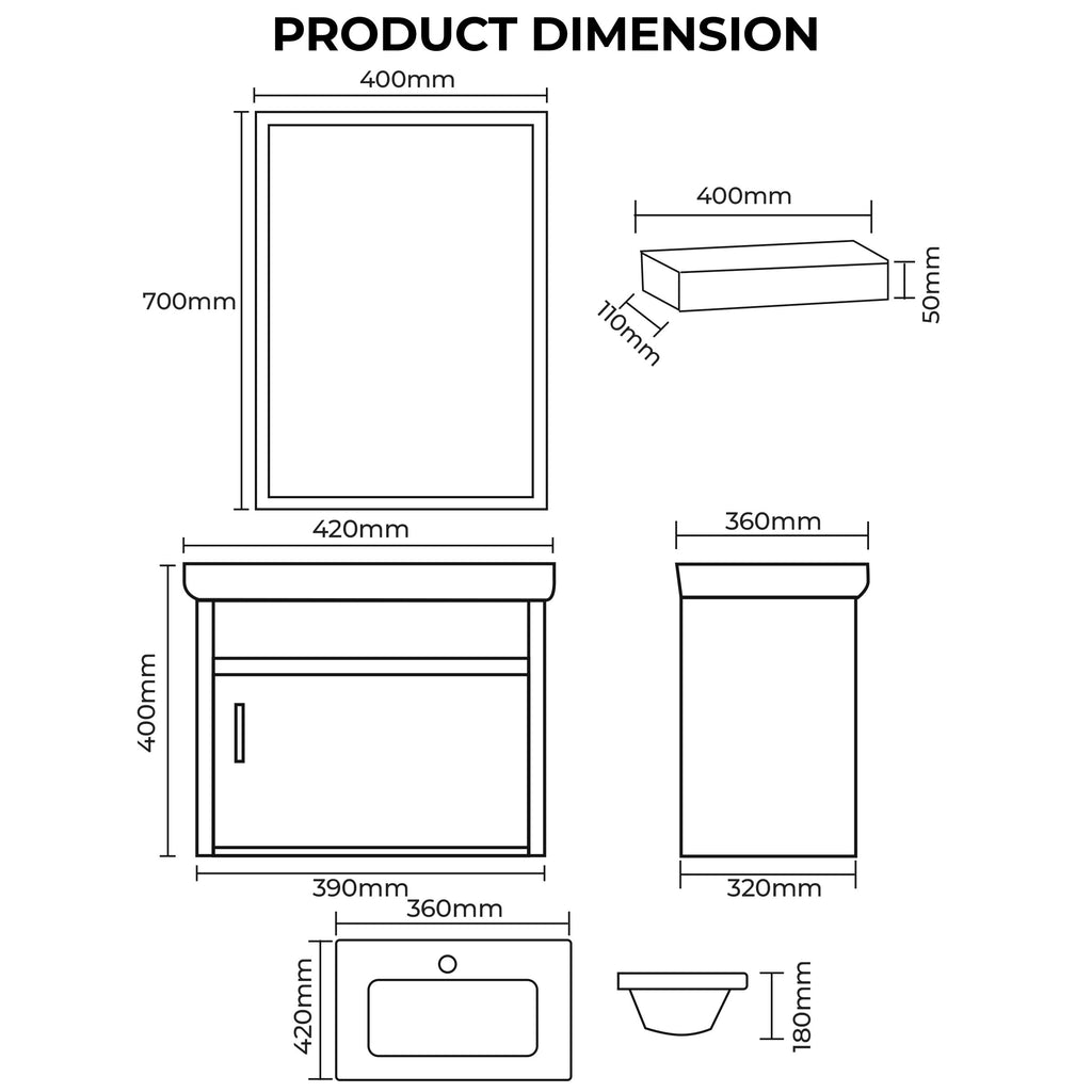 Carbon Fiber Vanity Cabinet with Mirror - Ginea Grey