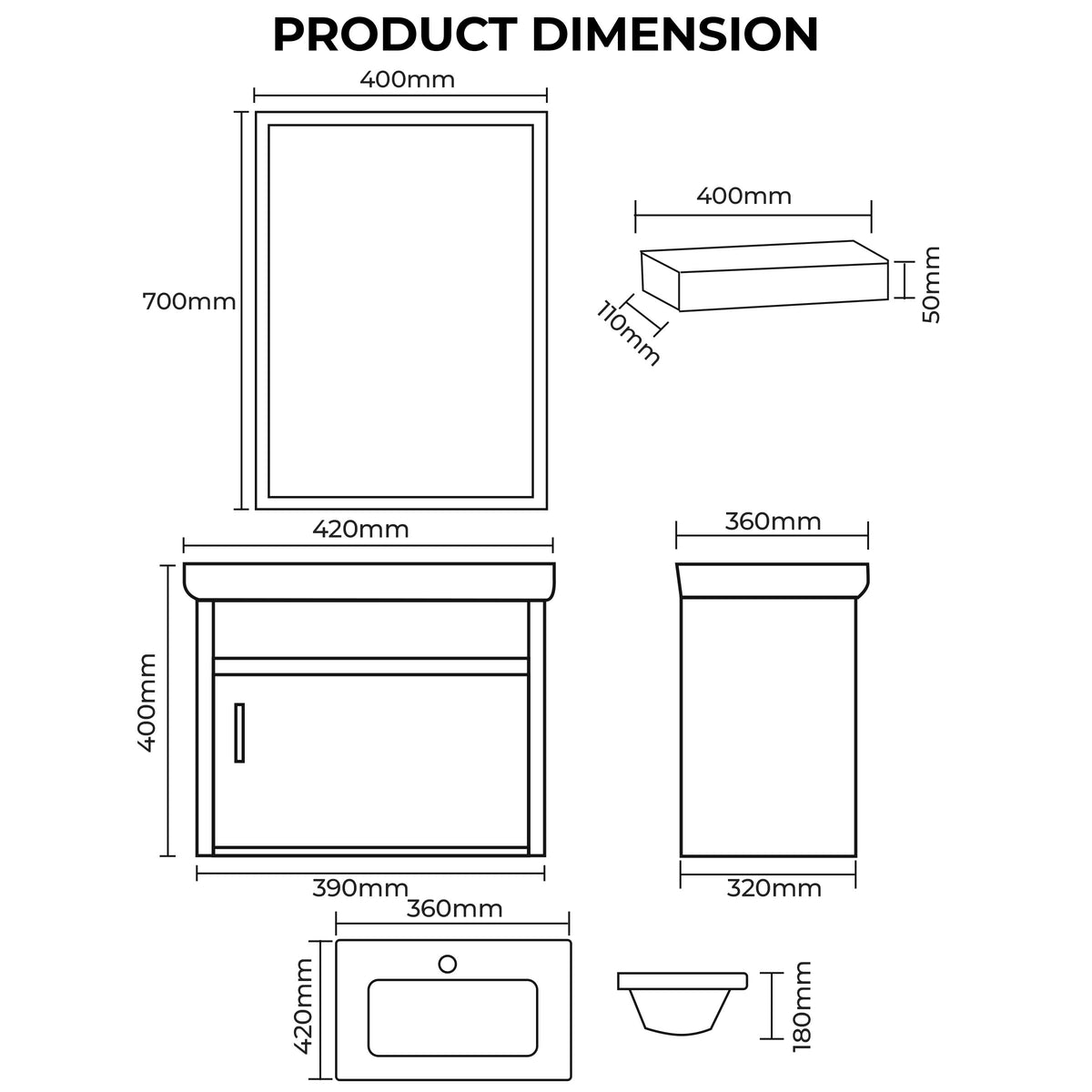 Carbon Fiber Vanity Cabinet with Mirror - TR 3501 Ginea Grey