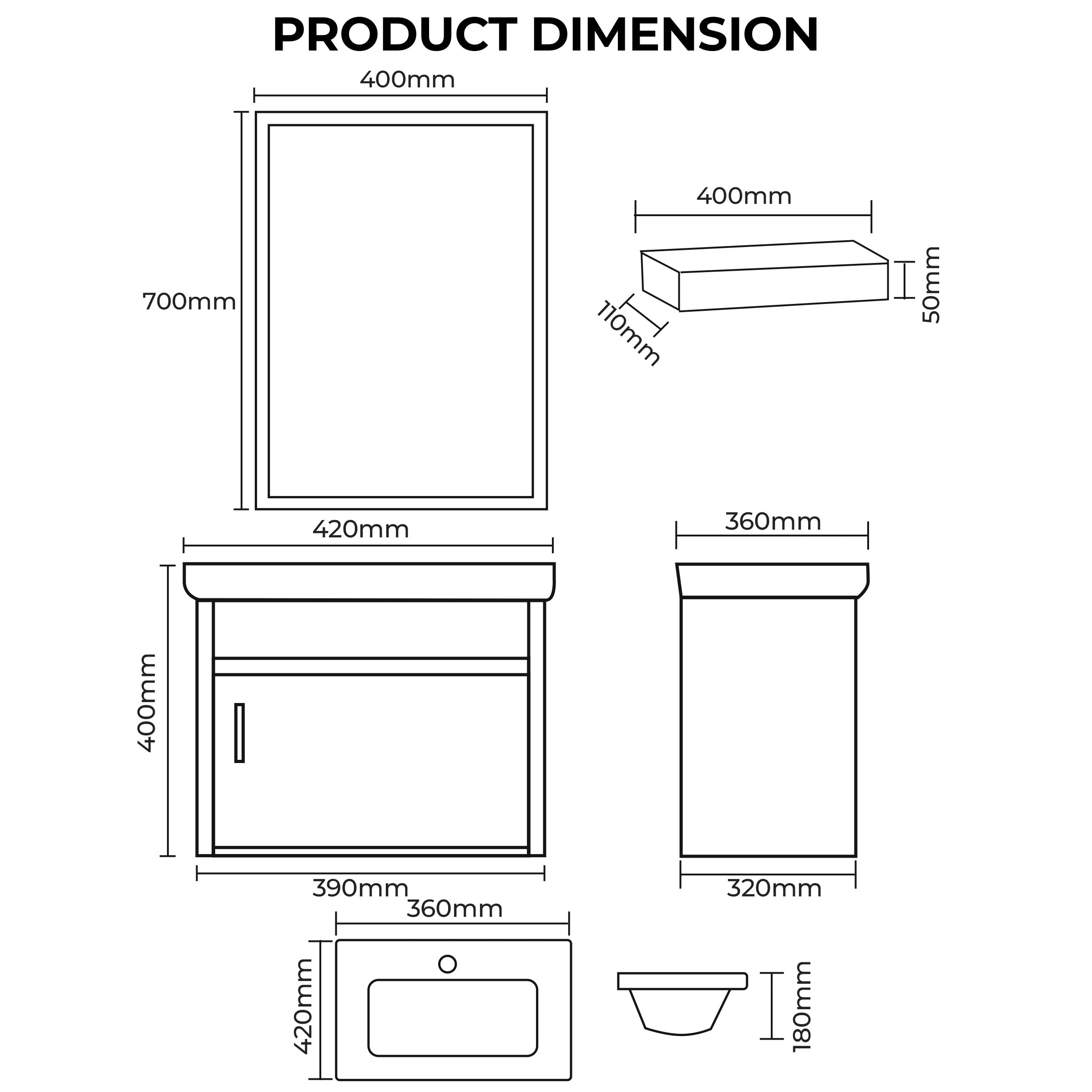 Carbon Fiber Vanity Cabinet with Mirror - Ginea Grey