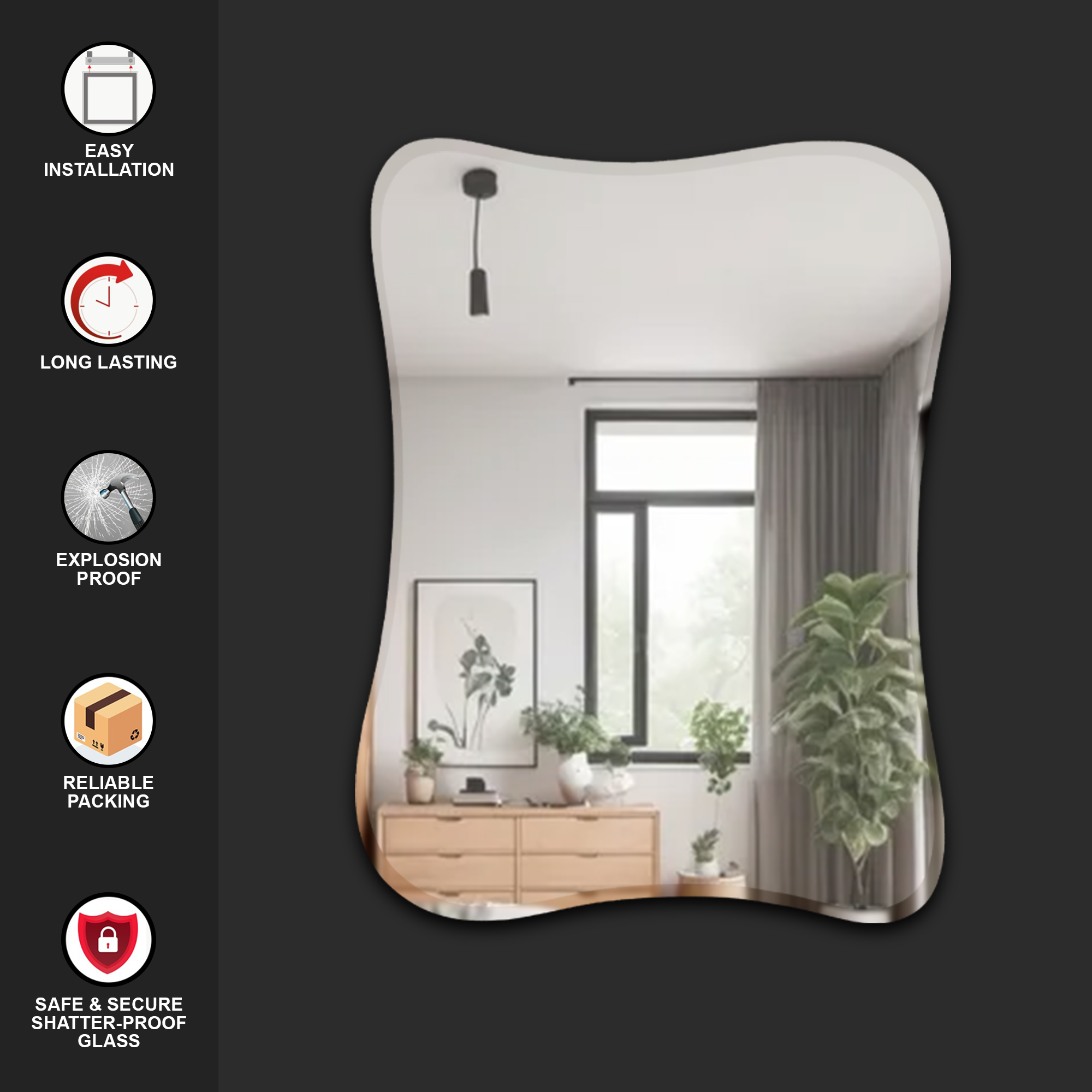 Germa Sanitarywares Amoeba Shape Designer Wall Mounted Frameless Mirror with Beveled Edges/Wall Mirror for Bathroom/Living Room/Bed Room/Dressing Room – 18x24inch