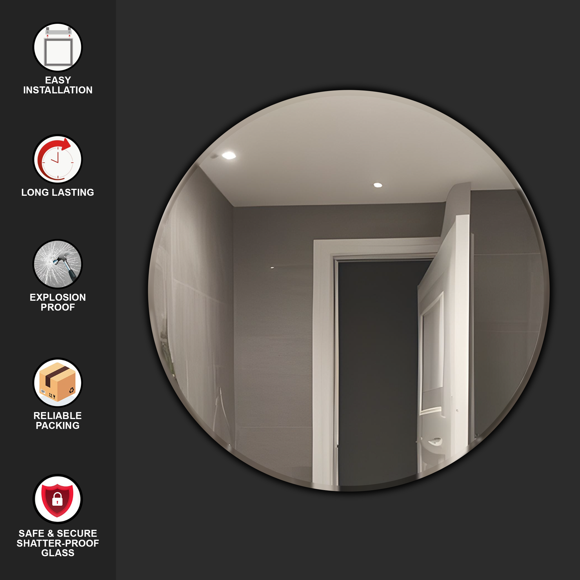 Germa Sanitarywares Round Wall Mounted Frameless Mirror with Beveled Edges/Wall Mirror for Bathroom/Living Room/Bed Room/Dressing Room – 24x24inch