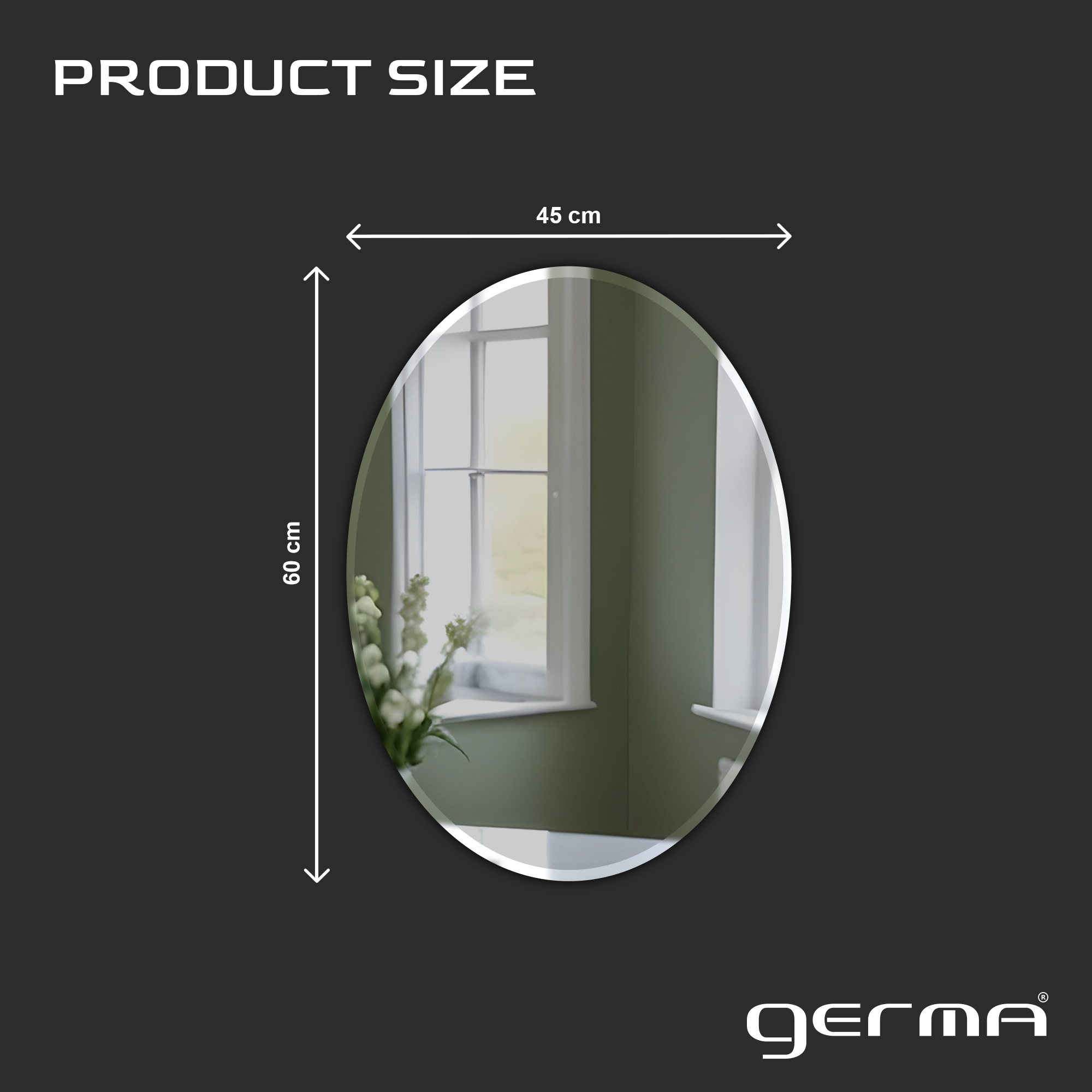 Germa Sanitarywares Oval Wall Mounted Frameless Mirror with Beveled Edges/Wall Mirror for Bathroom/Living Room/Bed Room/Dressing Room (18x24inch)
