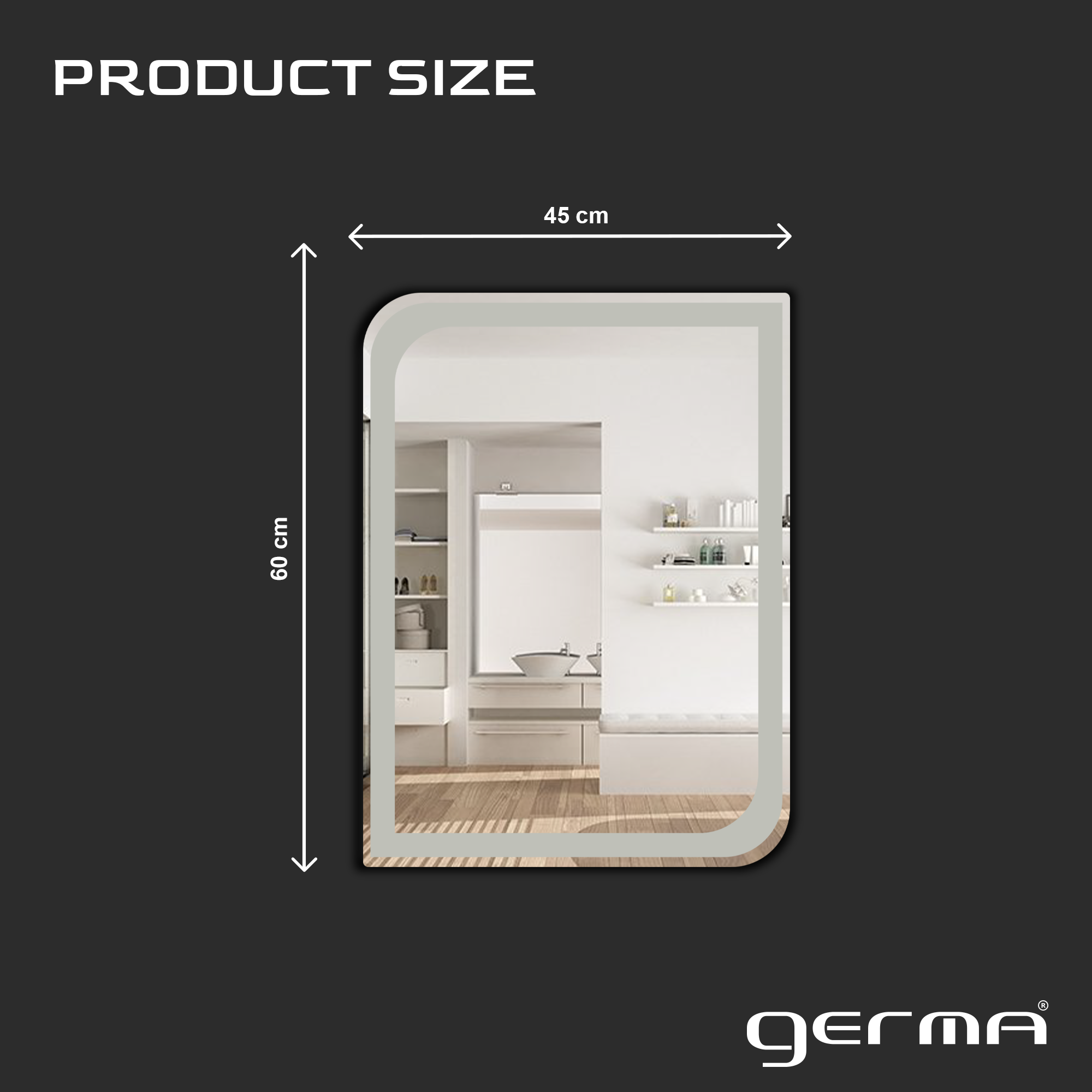 Germa One Side Curve Edge & Rectangular Wall Mounted Frameless Frosted Mirror with Beveled Edges/Wall Mirror for Bathroom/Living Room/Bed Room/Dressing Room (18x24inch)