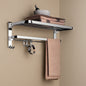 Germa 2-Tier 304 Foldable Stainless Steel Towel Rack for Bathroom | Wall Mounted Towel Holder with Movable Hooks | Space Saving Dual Shelf with Hanging Bar | Chrome 24inch - 304 Towel Rack
