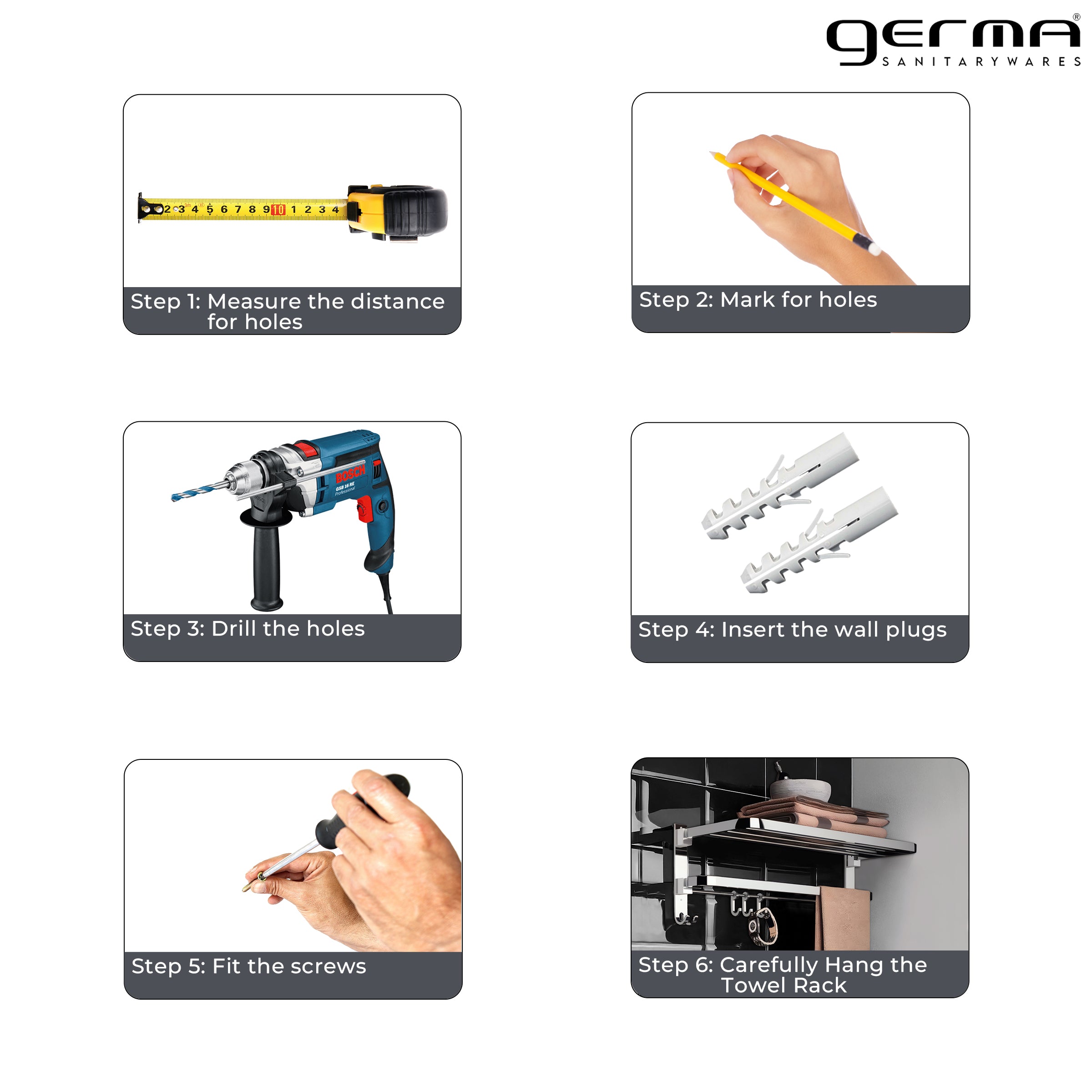 Germa 2-Tier 304 Foldable Stainless Steel Towel Rack for Bathroom | Wall Mounted Towel Holder with Movable Hooks | Space Saving Dual Shelf with Hanging Bar | Chrome 24inch - 304 Towel Rack