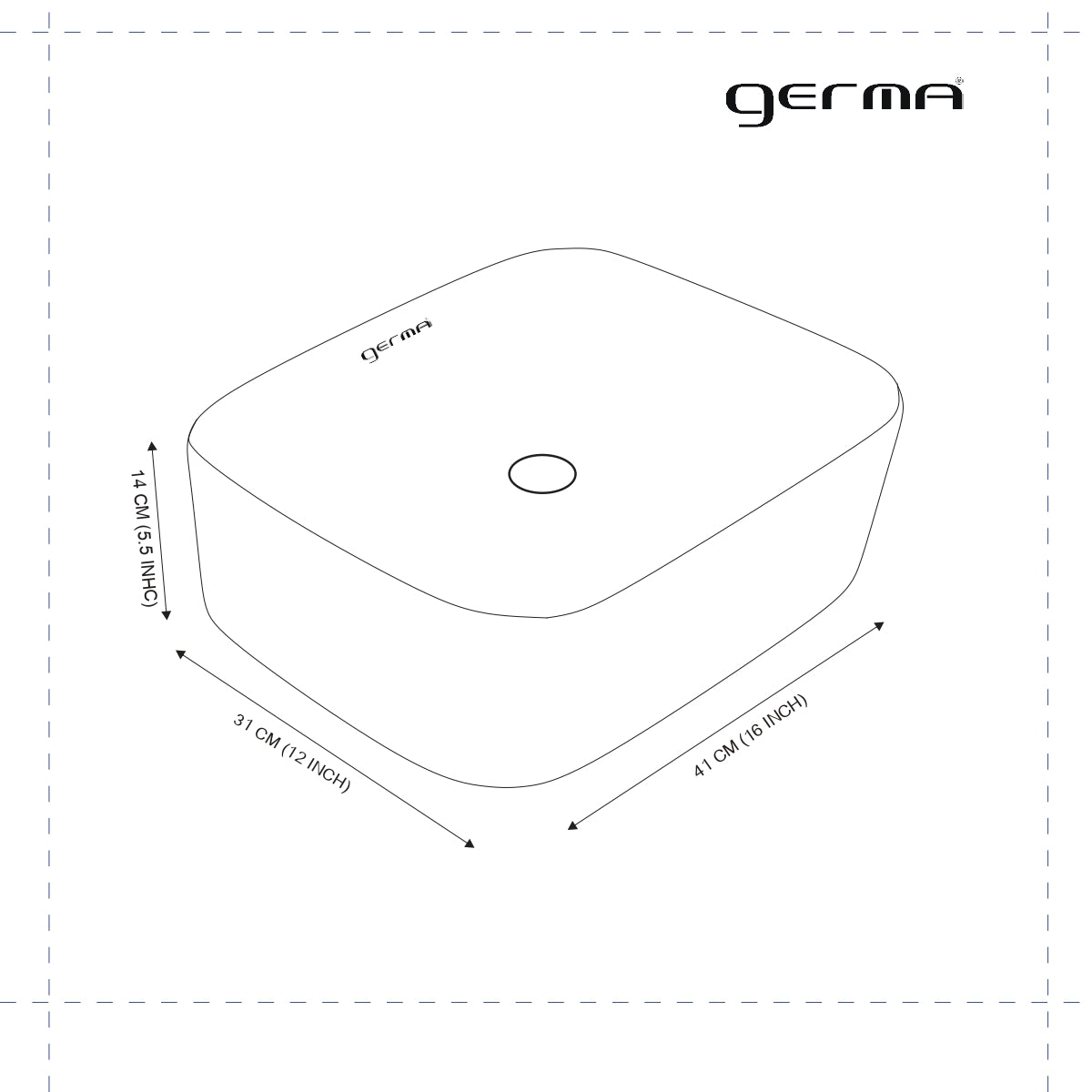 Designer Wash Basin For Bathroom | Ceramic Table Top Wash Basin | Counter Top Wash Basin For Restaurants, Home Living Room |41x31x14cm| Rectangle Shape