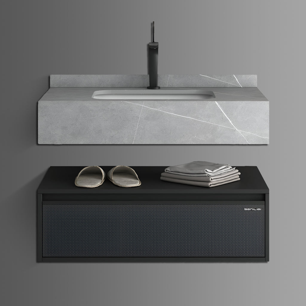 Washbasin Cabinet with Led Mirror and Side Cabinet - Marble Grey