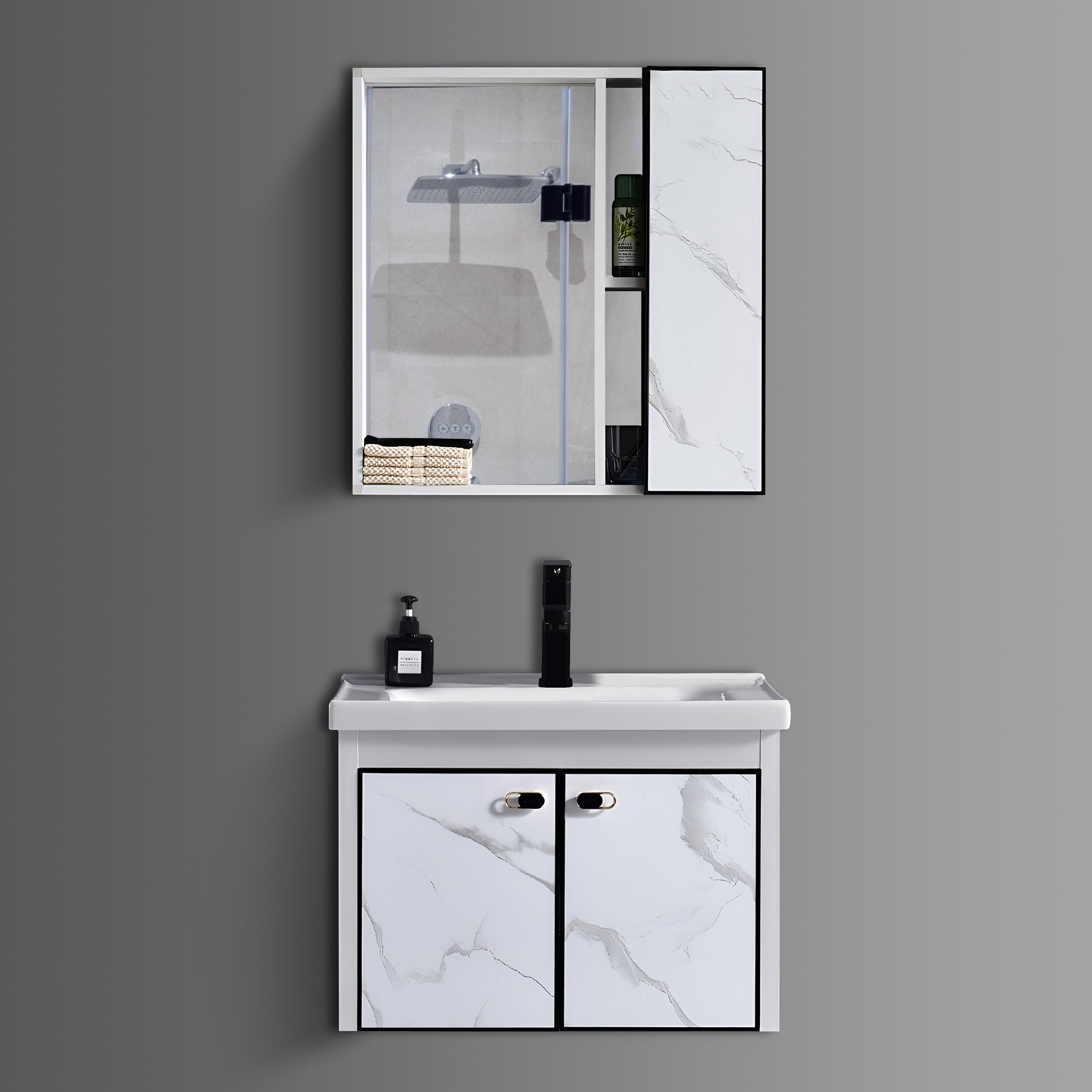 Washbasin Cabinet Along with Mirror Cabinet - Marbo White