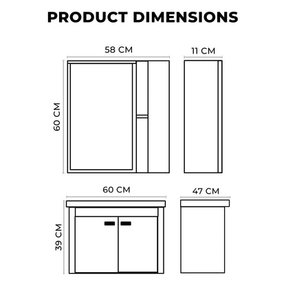 Washbasin Cabinet Along with Mirror Cabinet - TR 3112-60 MARBO WHITE