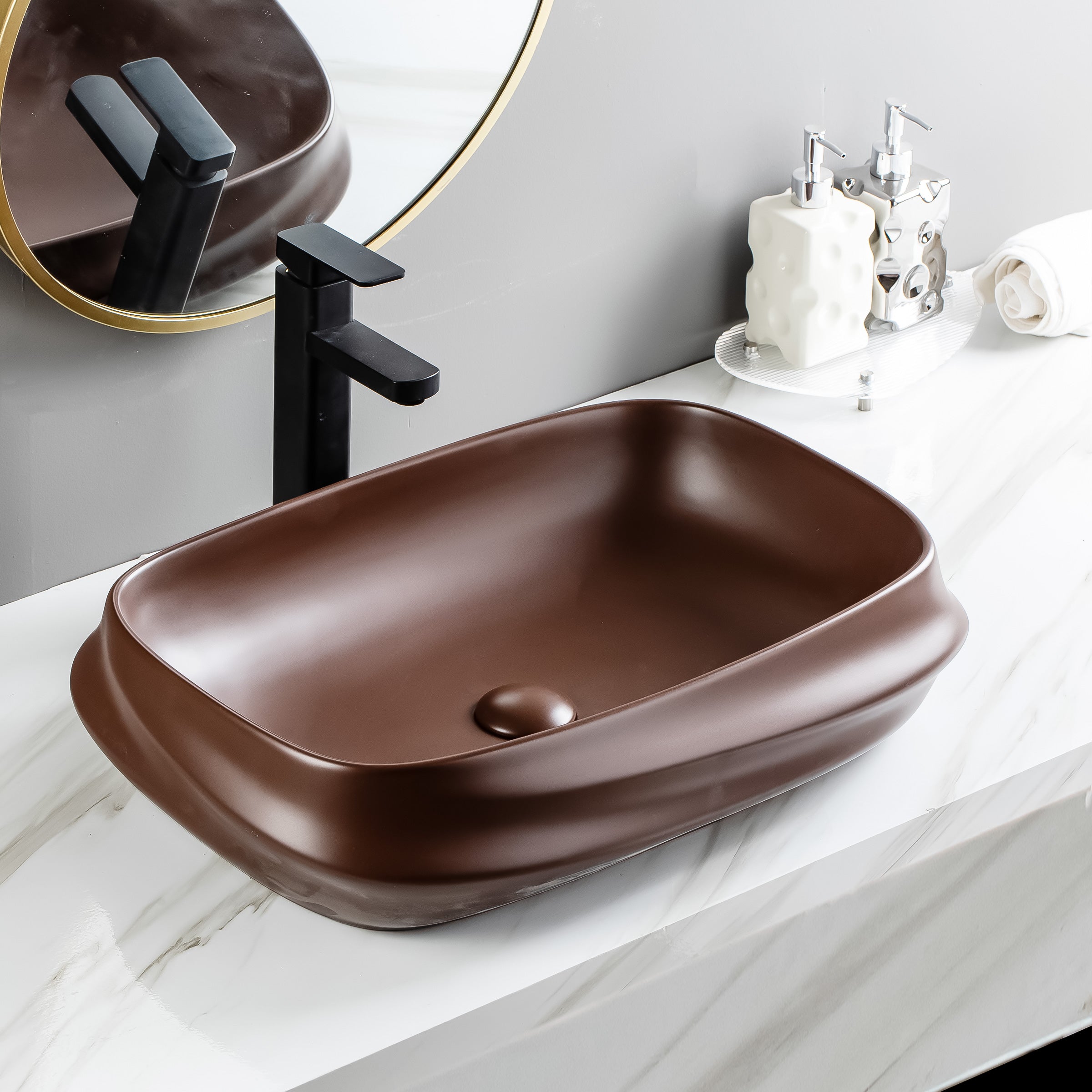 Ceramic Table Top Designer Basin - TR 20048TR 20048-BR-MT RIVA BROWN MATT