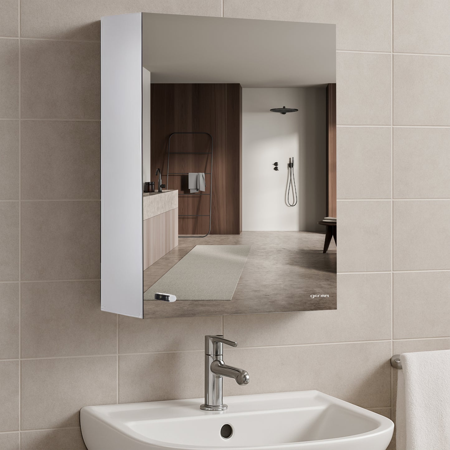 Germa Sanitarywares Premium 304 Grade Stainless Steel Bathroom Mirror Cabinet with Storage | Sleek Wall-Mounted Medicine Mirror Cabinet | Shelf with Mirror | Bathroom Organiser Chrome(16x24Inch) - TR SS 1014 (16x24inch)