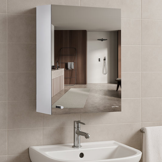 Germa Sanitarywares Premium 304 Grade Stainless Steel Bathroom Mirror Cabinet with Storage | Sleek Wall-Mounted Medicine Mirror Cabinet | Shelf with Mirror | Bathroom Organiser Chrome(16x24Inch) - TR SS 1014 (16x24inch)