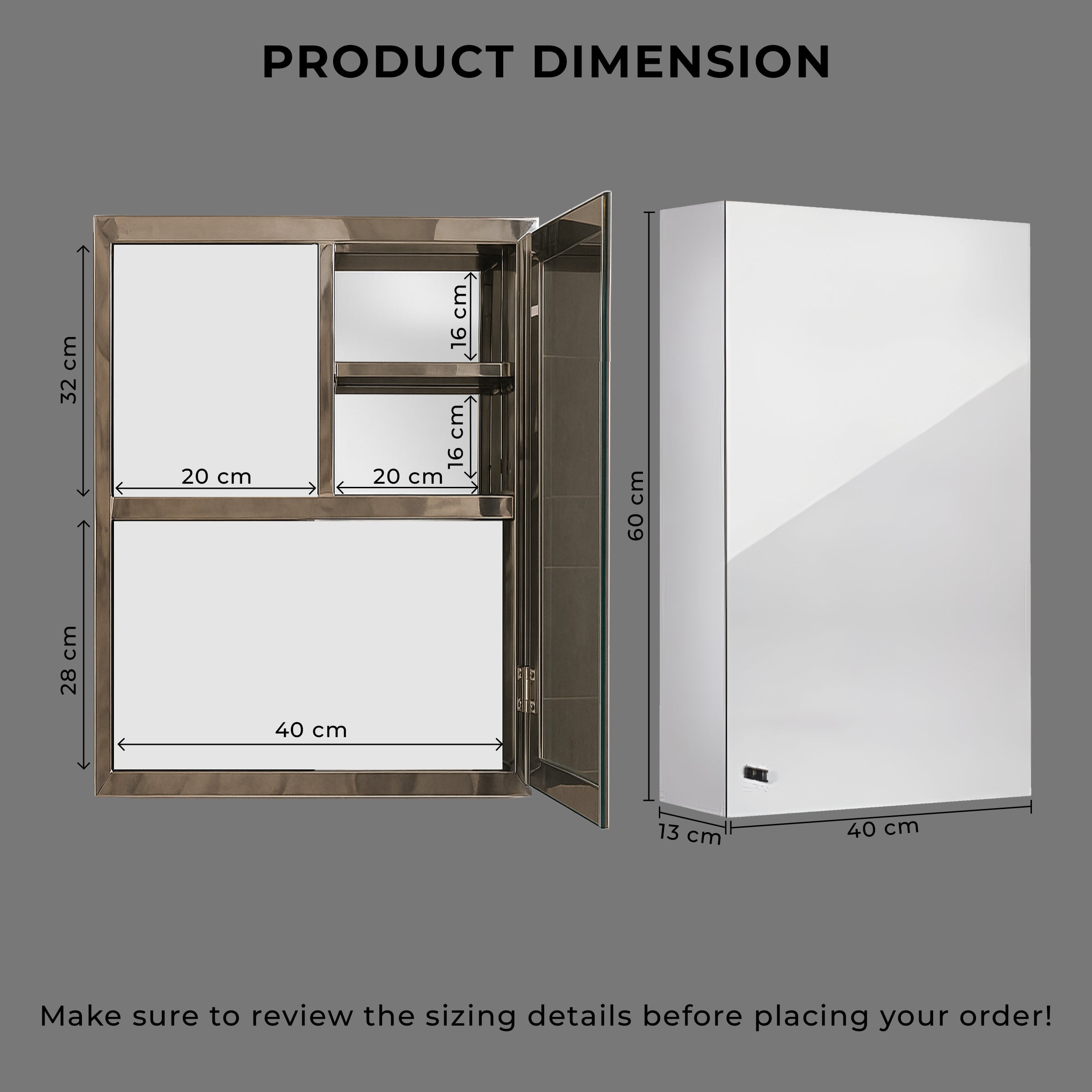 Germa Sanitarywares Premium 304 Grade Stainless Steel Bathroom Mirror Cabinet with Storage | Sleek Wall-Mounted Medicine Mirror Cabinet | Shelf with Mirror | Bathroom Organiser Chrome(16x24Inch)