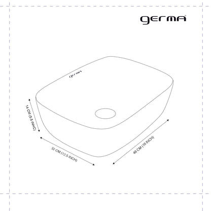 Germa Designer Wash Basin For Bathroom |Ceramic Table Top Wash Basin| Counter Top Basin For Restaurants,Living Room |45.5x32x14cm|Rectangle Shape
