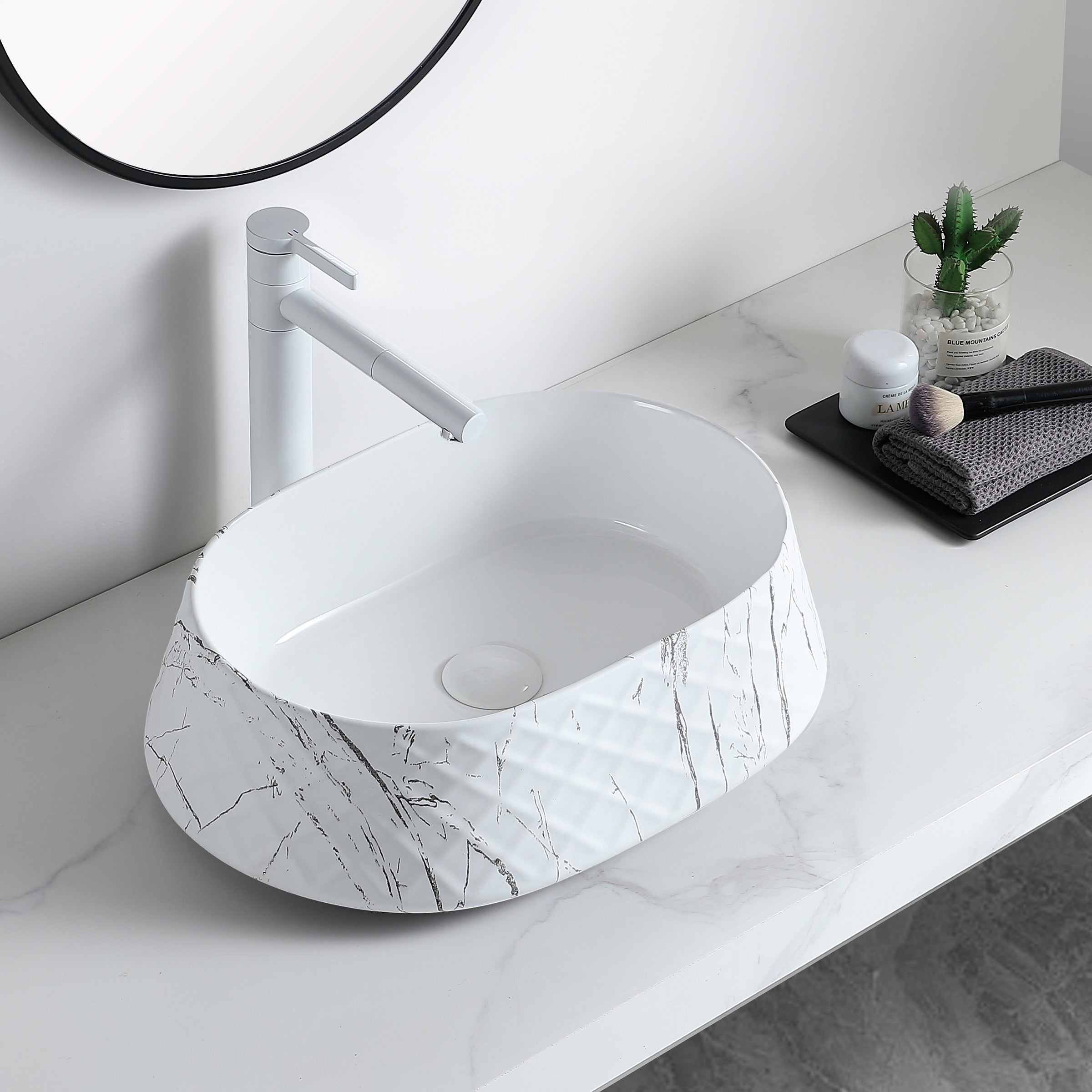 Ceramic Table Top Designer Basin - TR 20056-W+WL-MT XTREM WHITE+WHITE LINOME-MATT