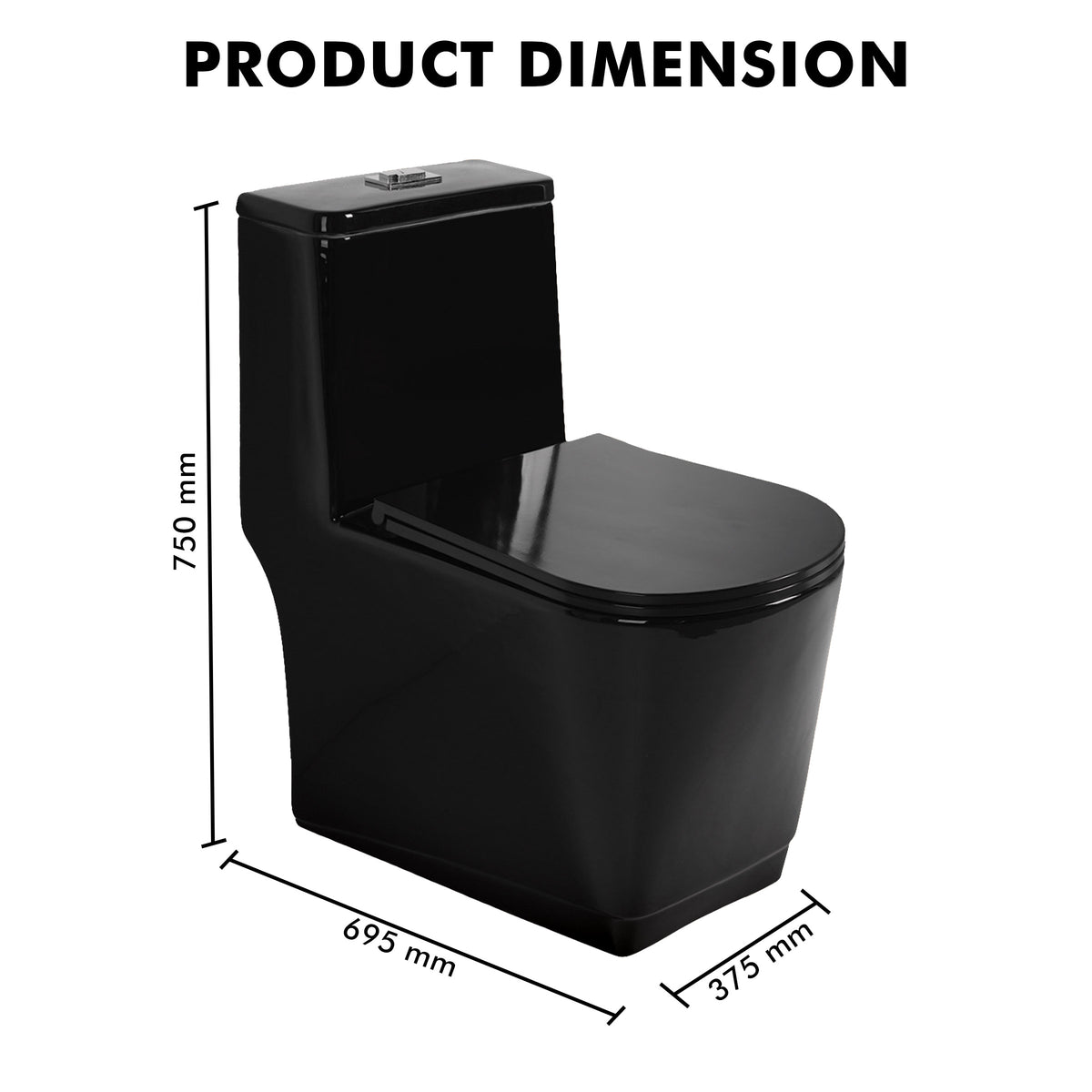 Floor Mounted Ceramic One Piece Closet - Sevol Black