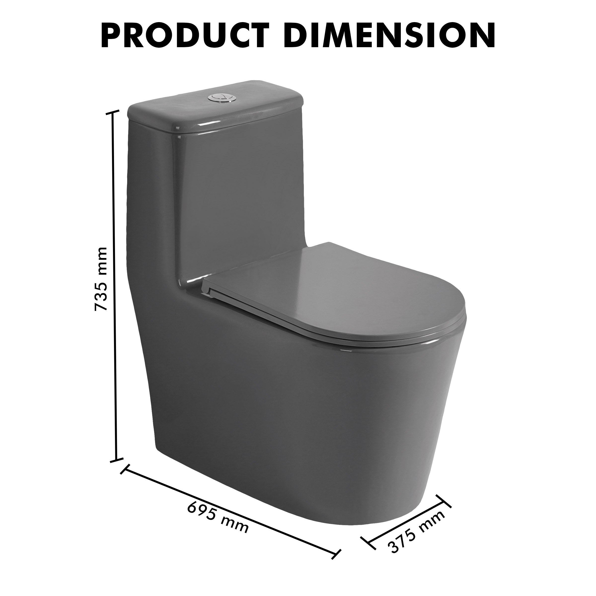 Floor Mounted Ceramic One Piece Closet - Yera Grey