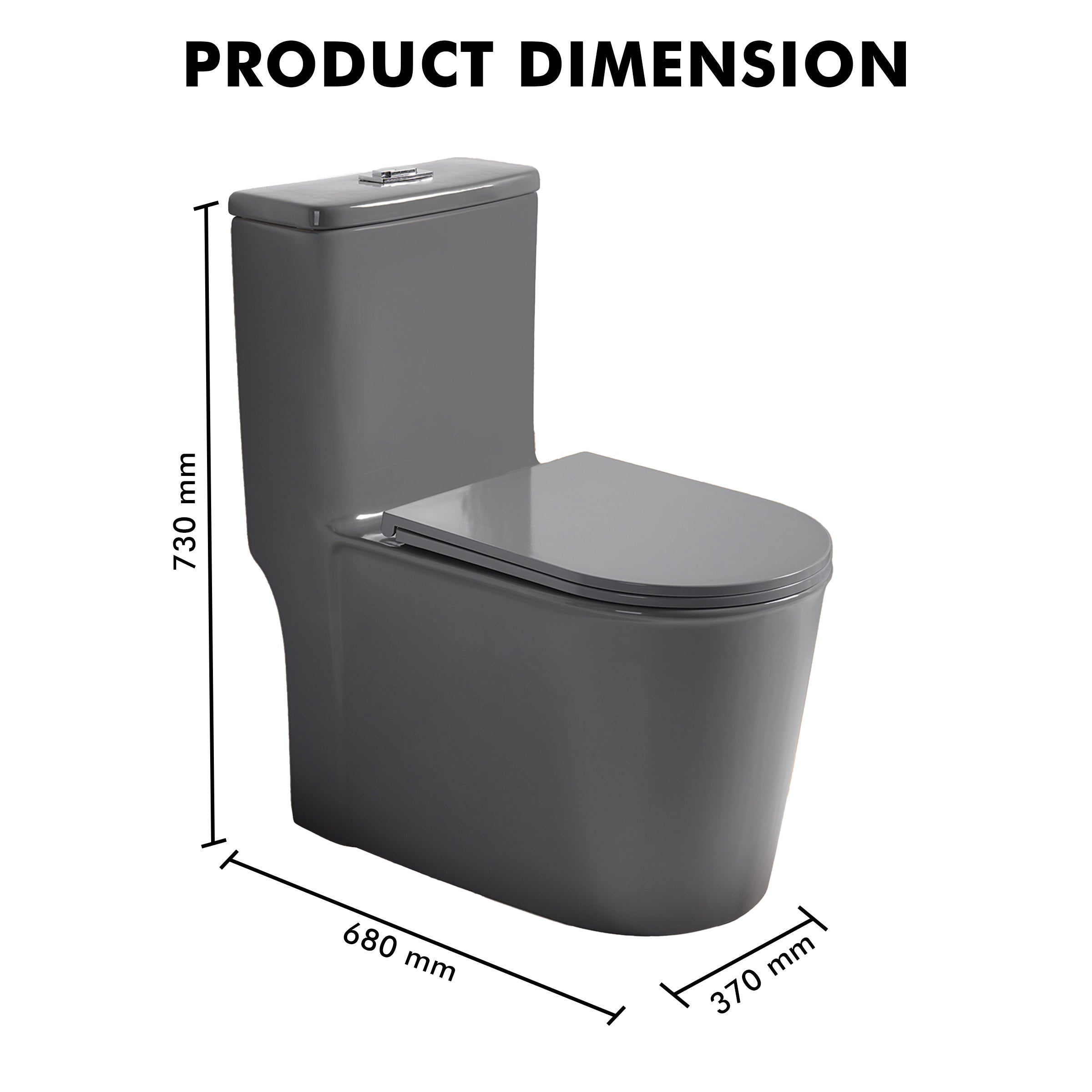 Floor Mounted Ceramic One Piece Closet - Tuna Grey