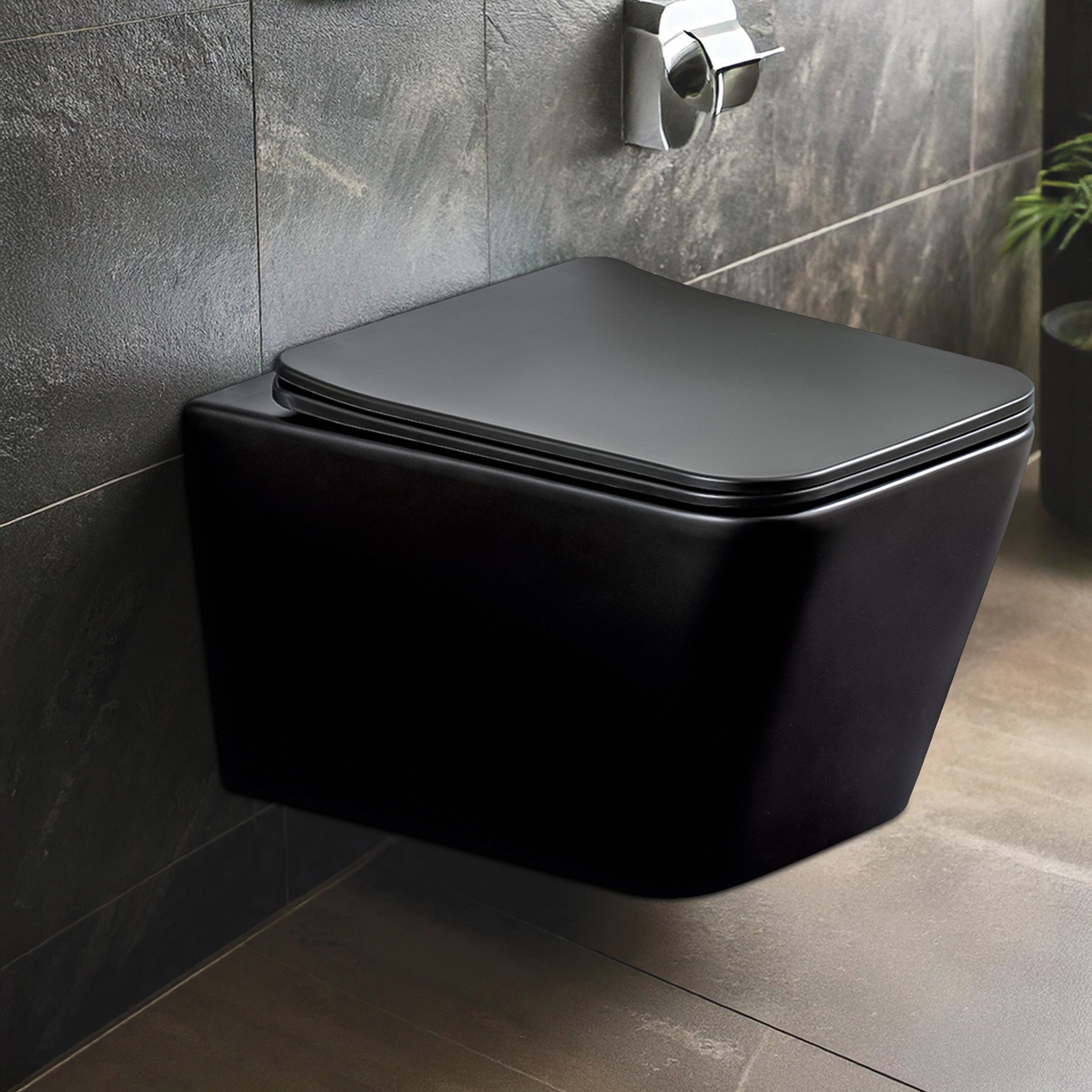 Wall Mounted Ceramic One Piece Closet - Zume Black Matt