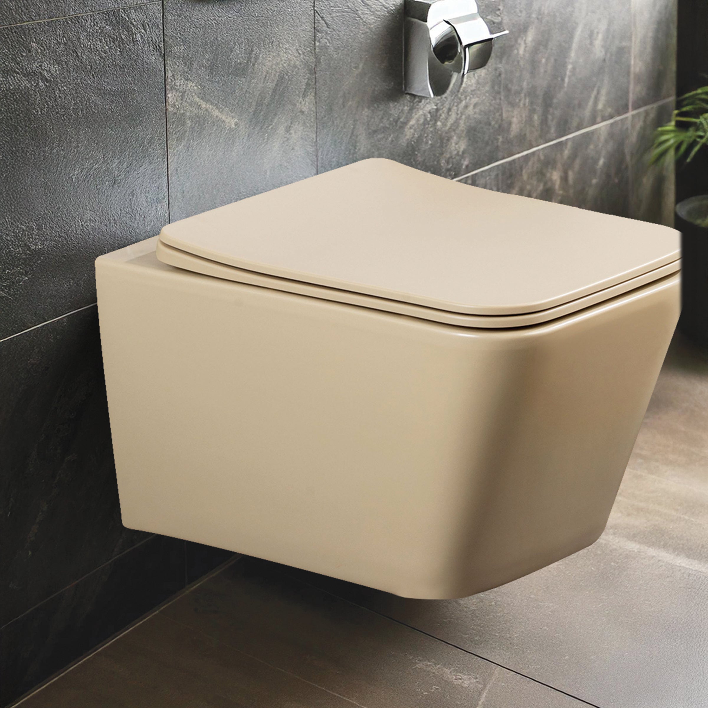 Wall Mounted Ceramic One Piece Closet - Zume Khaki Matt