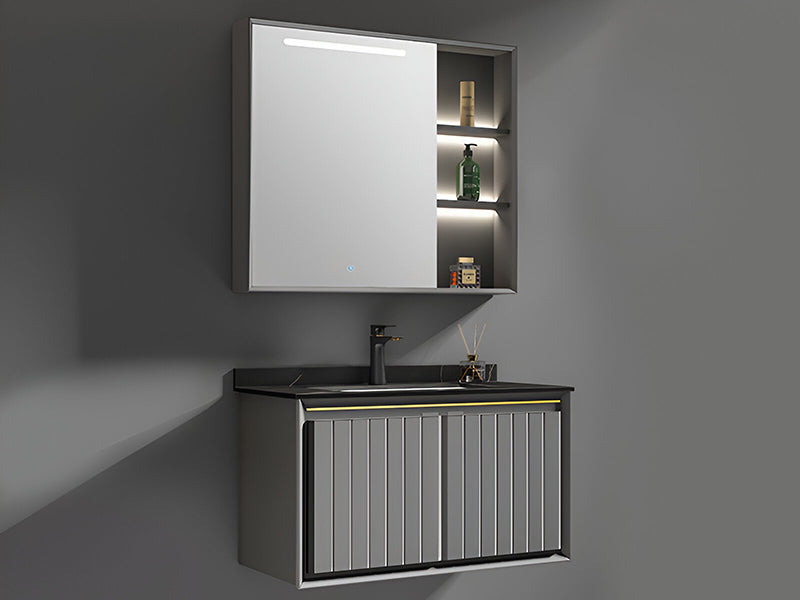 Carbon Fiber Cabinet with Mirror Cabinet - Vertical Line Grey