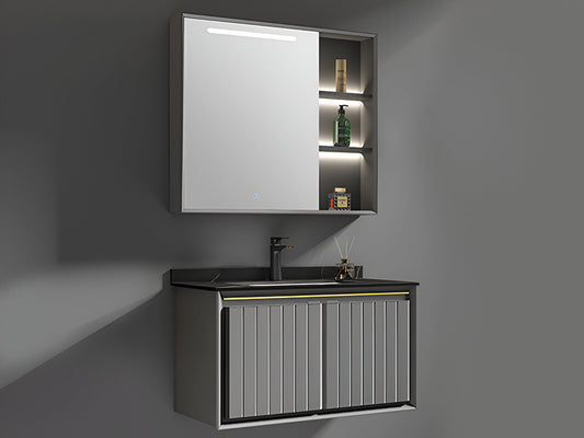 Carbon Fiber Cabinet with Mirror Cabinet - TR 3514 Vertical Line Grey
