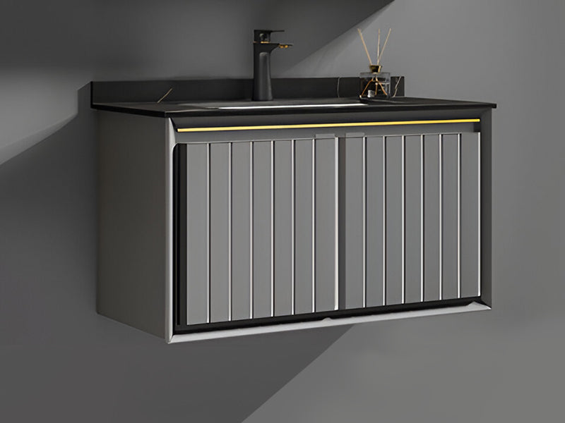 Carbon Fiber Cabinet with Mirror Cabinet - Vertical Line Grey