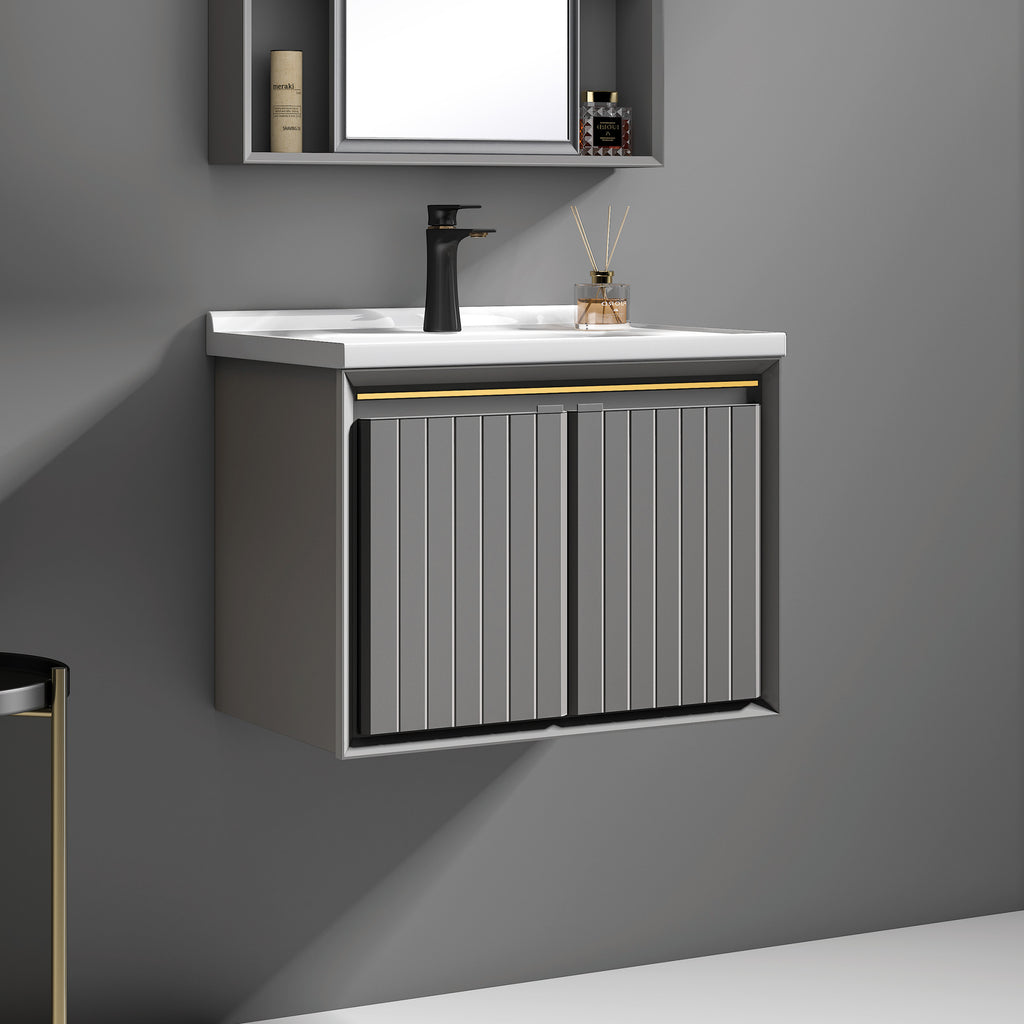 Carbon Fiber Cabinet with Mirror Cabinet - Vertical Line Grey