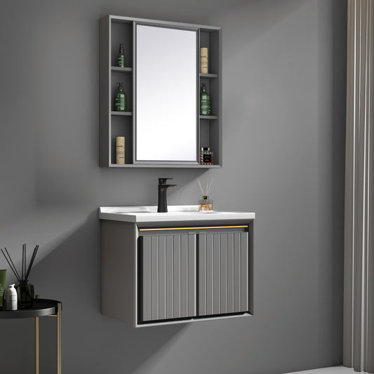 Carbon Fiber Cabinet with Mirror Cabinet - TR 3515 Vertical Line Grey