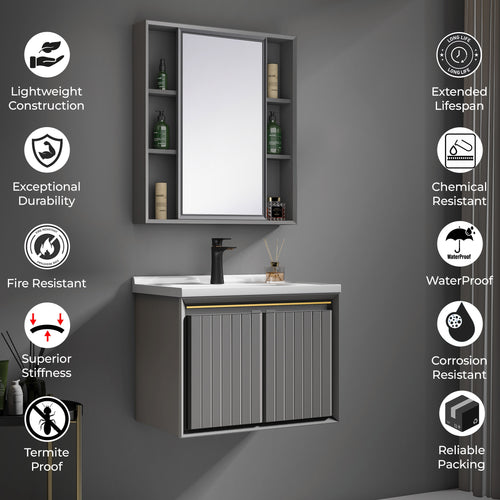 Carbon Fiber Cabinet with Mirror Cabinet - TR 3515 Vertical Line Grey