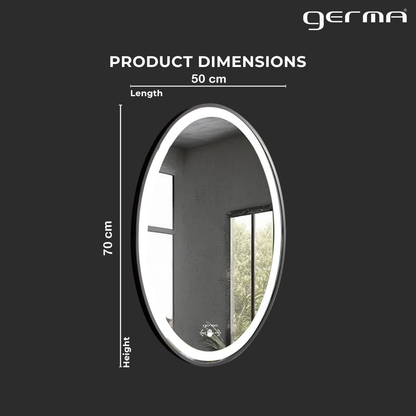 Led Mirror with Aluminum Black Frame - TR LED 144 Black Wave Sensor Smart Wave Switch (70x50cm) Oval Shape