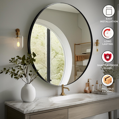 SS 304 Glossy Black Frame (80x80cm) Round Shape - TR SS 161 BLACK