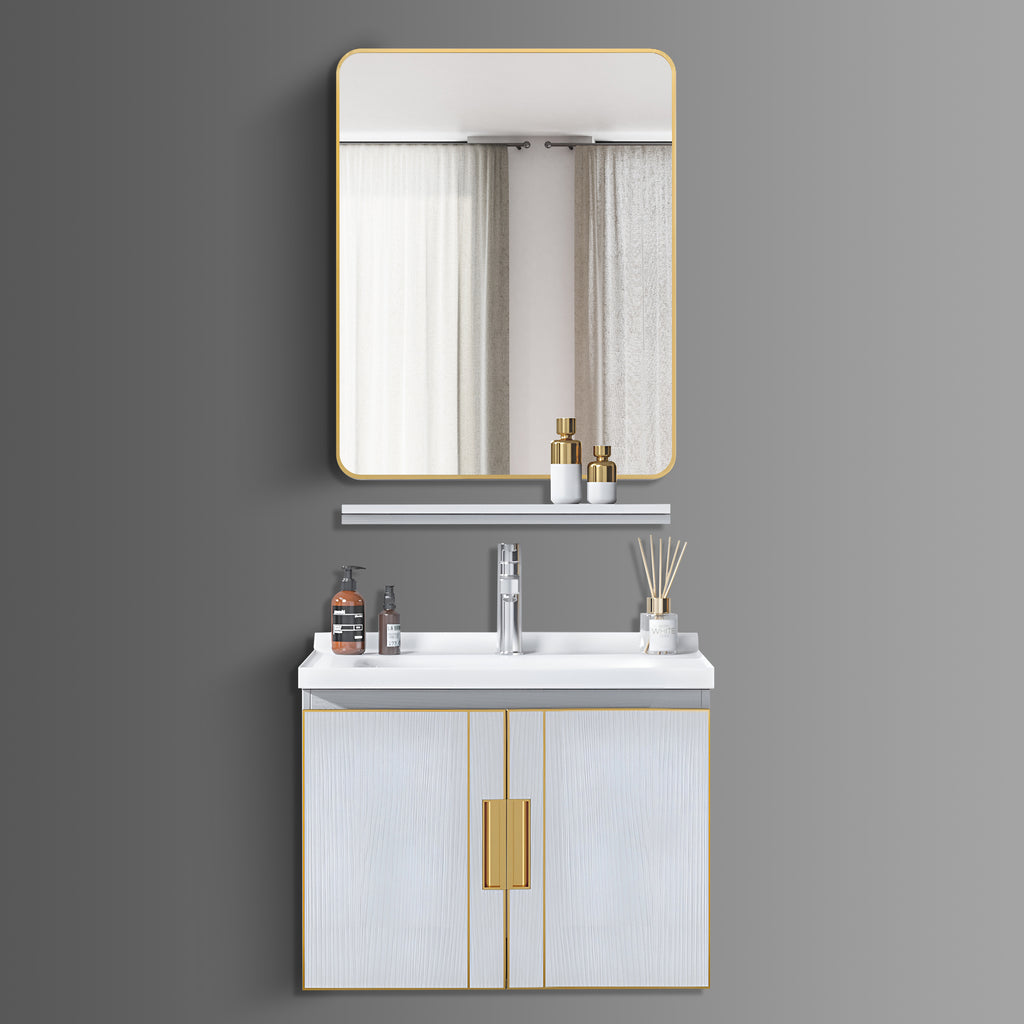 Washbasin Cabinet with Mirror and Shelf - White Marble