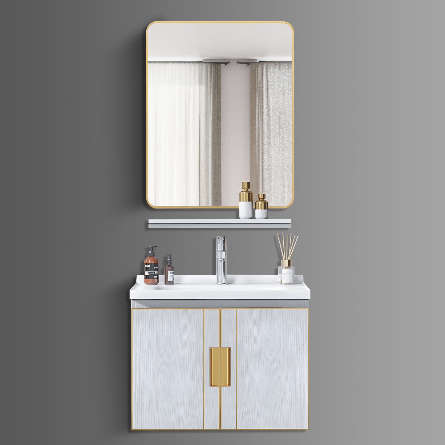 Washbasin Cabinet with Mirror and Shelf - TR 3332 White Marble