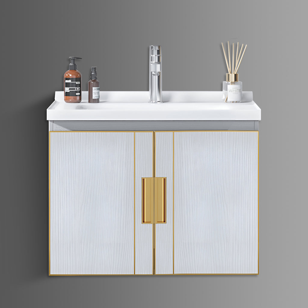 Washbasin Cabinet with Mirror and Shelf - White Marble