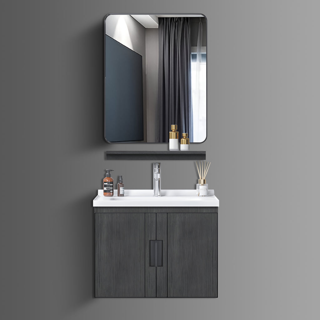 Washbasin Cabinet with Mirror and Shelf - Black Marble