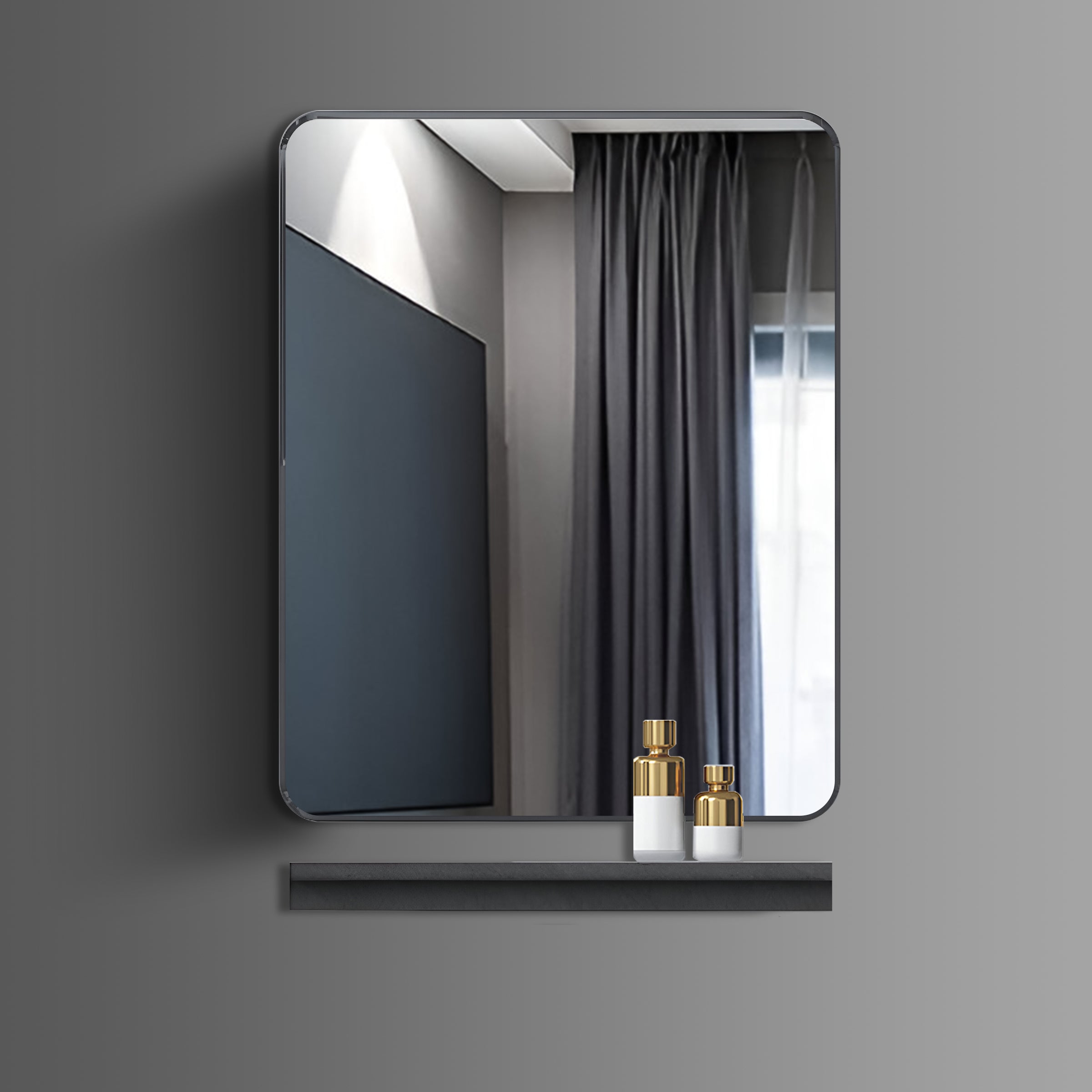 Washbasin Cabinet with Mirror and Shelf - Black Marble