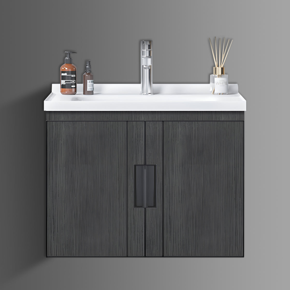 Washbasin Cabinet with Mirror and Shelf - TR 3333 Wooden Vein Black Marble
