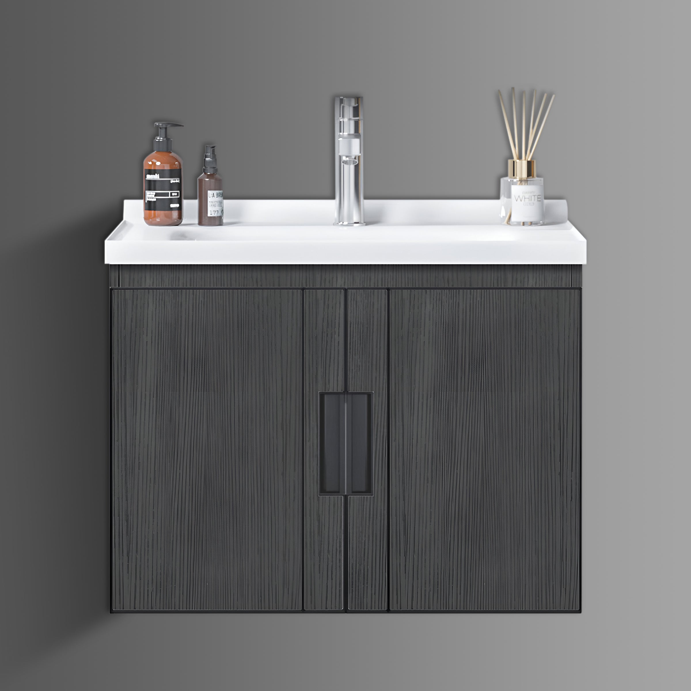 Washbasin Cabinet with Mirror and Shelf - Black Marble