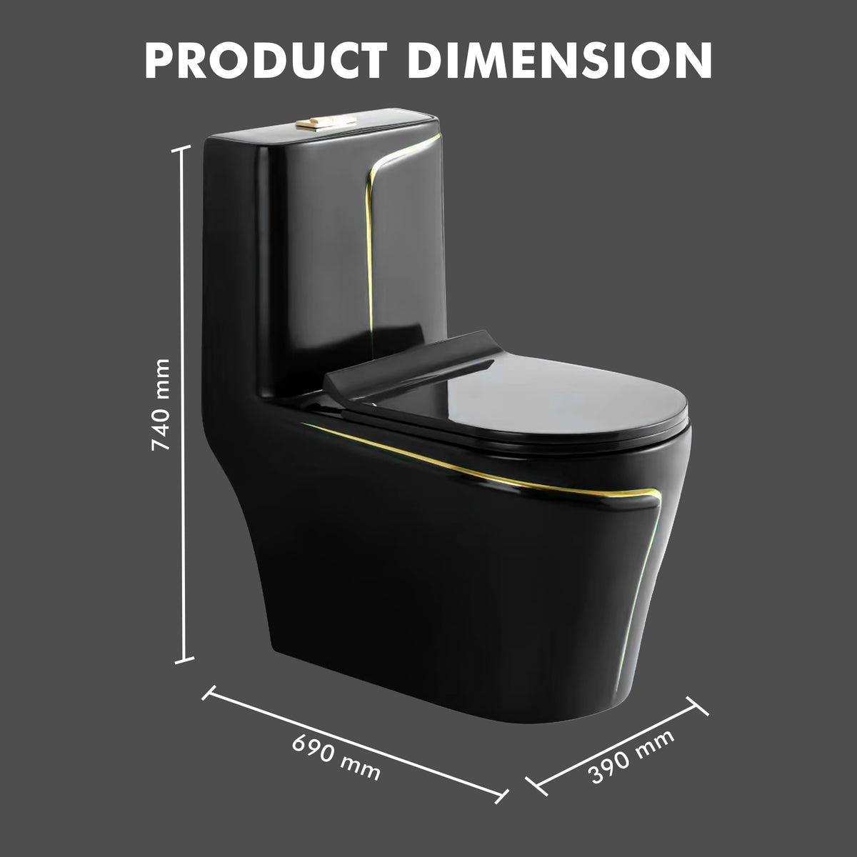 Floor Mounted Ceramic One Piece Closet - Zempa Black+Gold