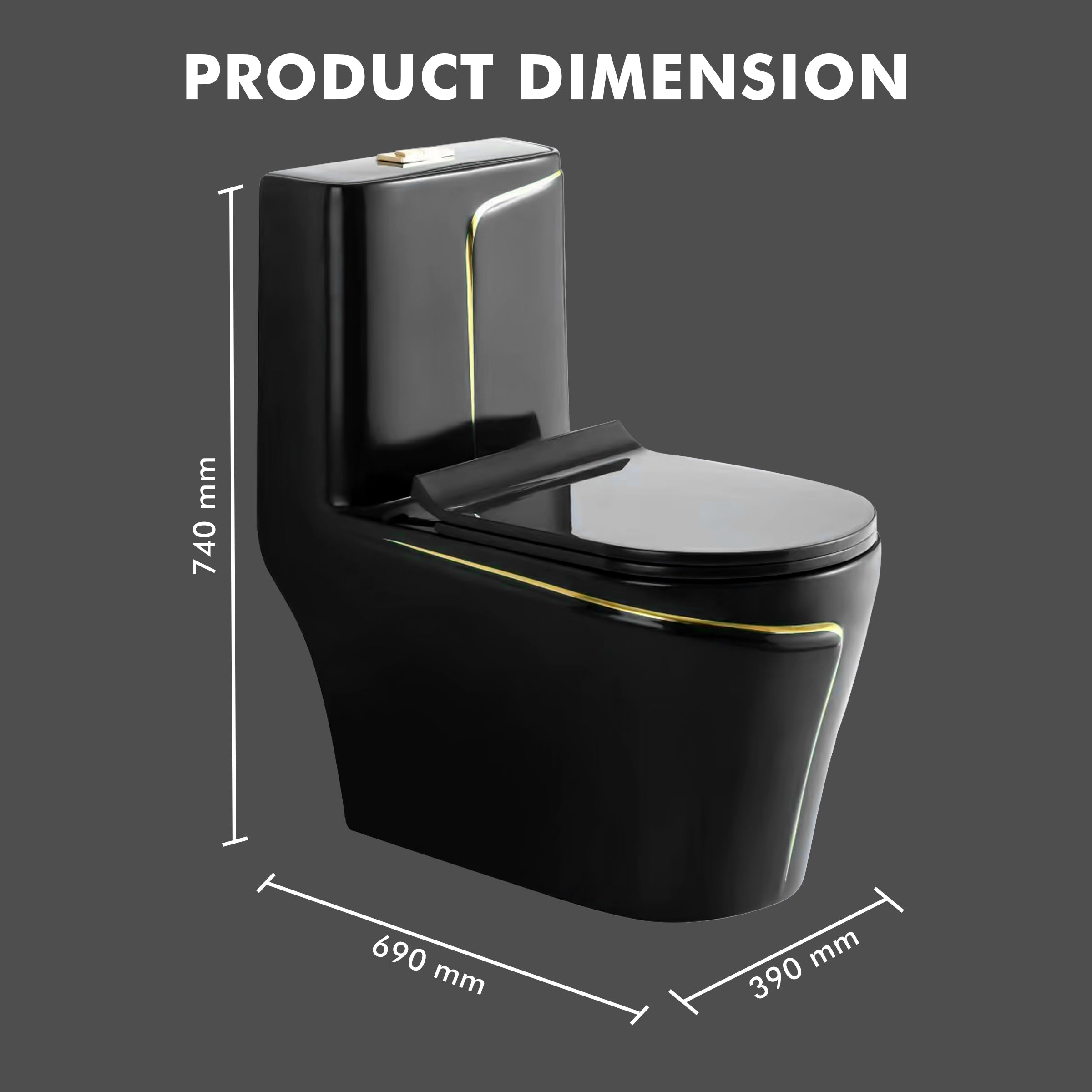 Floor Mounted Ceramic One Piece Closet - Zempa Black+Gold