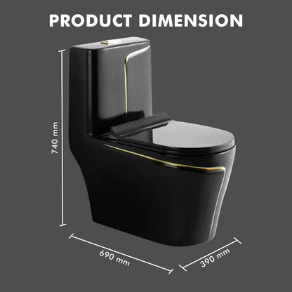 Floor Mounted Ceramic One Piece Closet - Zempa Black+Gold